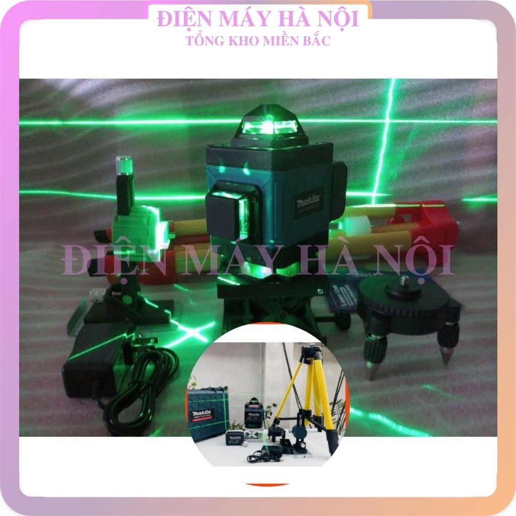 Máy cân mực laze bắn cốt tia laser cân bằng nét chuẩn MAKITA 16 tia xanh 3D chân 1m2 và giá treo tường
