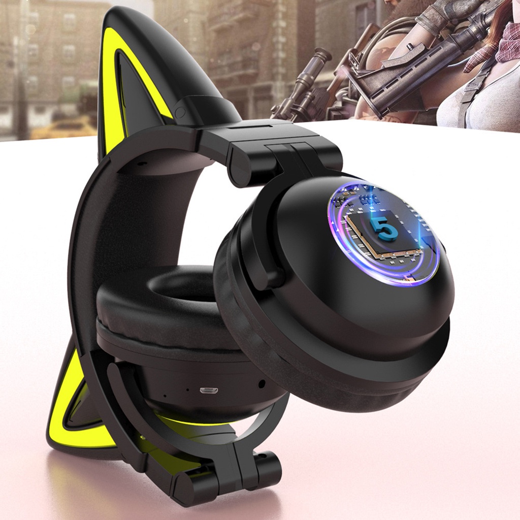 Tai nghe chơi game không dây hình tai mèo phát sáng nhiều màu tiện dụng cho điện thoại