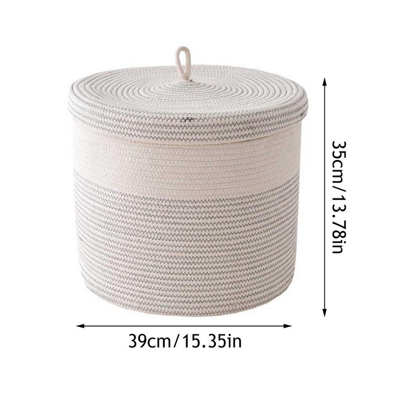 Giỏ Đựng Đồ Giặt / Đồ Chơi Bằng Dây Cotton Bện Có Nắp Đậy Sắp Xếp Gọn Gàng