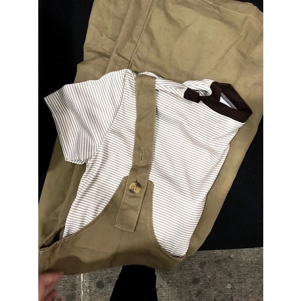 Set váy yếm suông kaki nâu nhạt cho nữ mùa thu