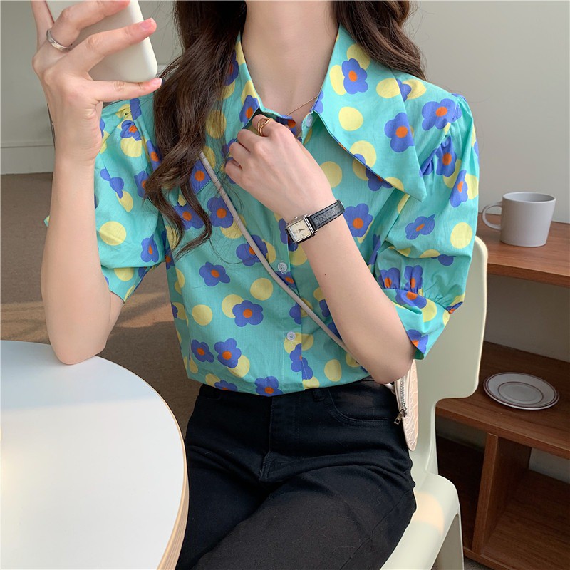 Áo sơ mi tay ngắn cổ bẻ kiểu dáng thời trang phong cách Hàn Quốc dành cho nữ