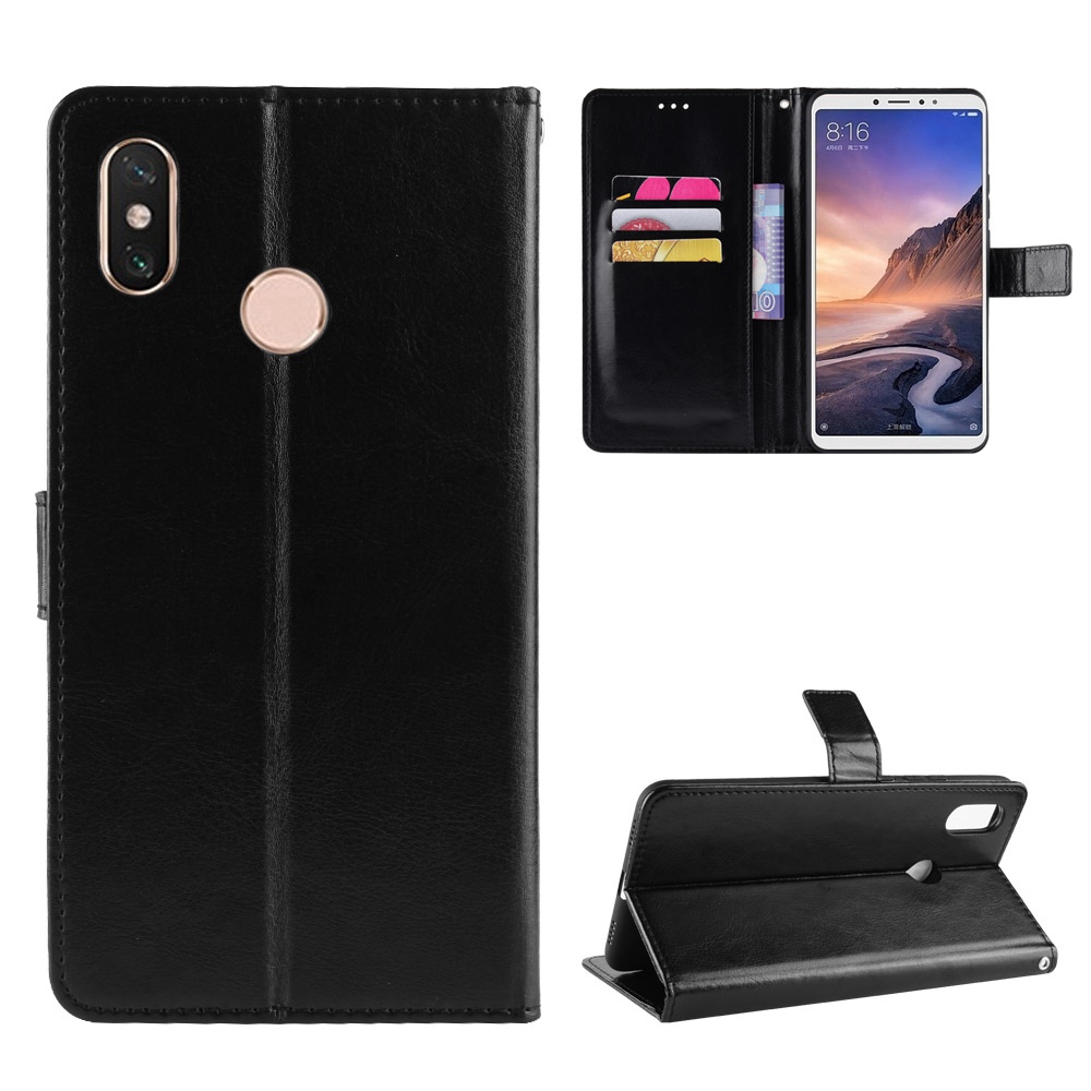 Vỏ da PU Crazy Horse sang trọng cho Xiaomi Mi Max 3 Flip Cover cho Mi Max3 Dây giữ thẻ Ví