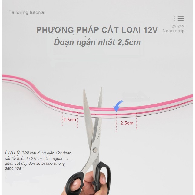 Dây đèn led neon flex mm DC12V, không thấm nước sử dụng ngoài trời