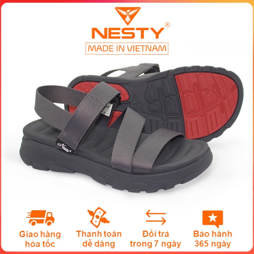 Giày sandal quai chéo nam nữ unisex, xăng đan cực êm NESTY SB12-DXT xám tro