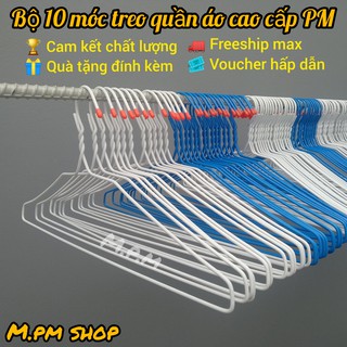 Móc áo cao cấp PM - loại dày 10 cái/set  [ẢNH SHOP TỰ CHỤP] Móc áo thép phủ nhựa PP chống ăn mòn.