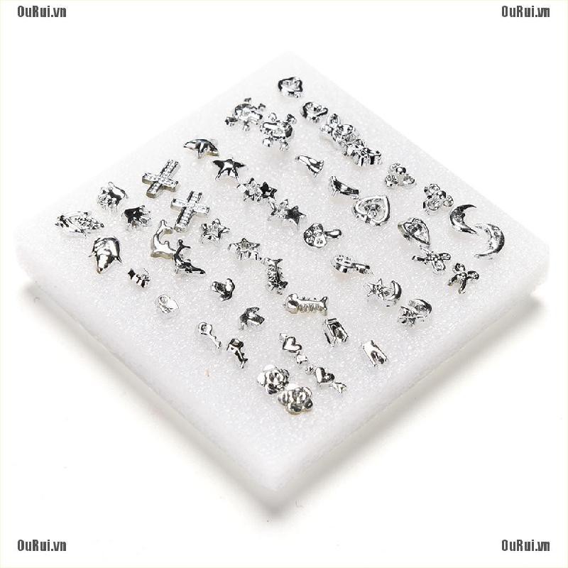 Set 24 đôi khuyên tai nhựa mạ bạc thời trang