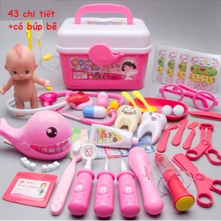 Đồ chơi bác sĩ gồm 43 chi tiết có hai màu xanh, hồng cho bé - bộ đồ chơi bác sĩ