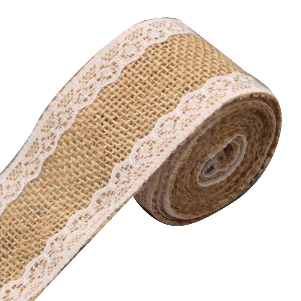 2M/roll Linen Lace Jute Burlap Roll Trim for Christmas Wedding Party Decoration Rustic Wedding Craft
