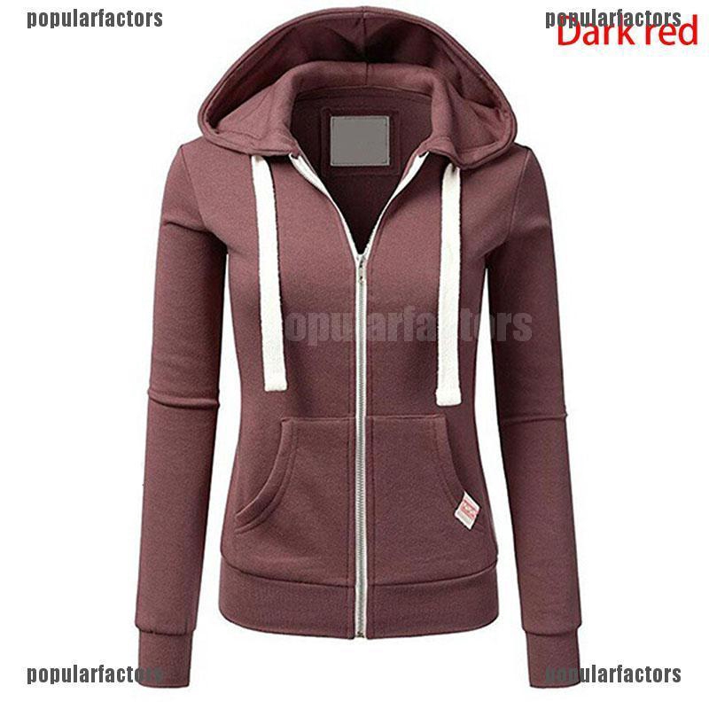 Áo khoác Hoodie khóa kéo màu trơn thời trang cho nữ