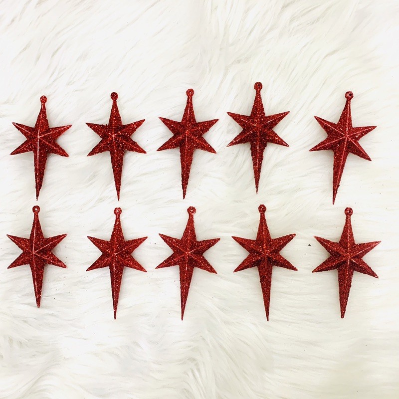 Sét 10 ngôi sao xẹt kim tuyến phụ kiện trang trí cây thông noel - giáng sinh