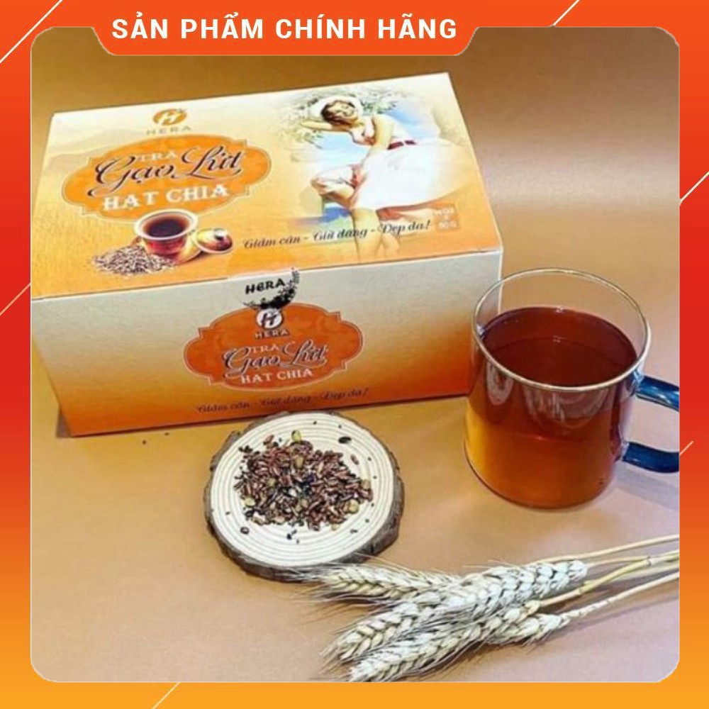 Trà giảm cân gạo Lứt hạt Chia Hera 30 gói MẪU MỚI tặng kèm thước dây