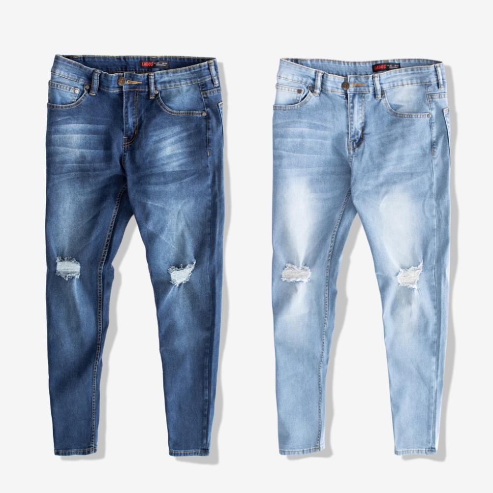 Quần Jean Nam Cao Cấp Rách Gối Lados 4050 - Chất dày mềm, co giãn tốt, Slimfit !