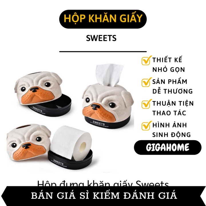 Hộp Đựng Khăn Giấy Dễ Thương GIGAHOME Hộp Khăn Giấy Để Bàn Hình Chó Mặt Xệ Sweets 9870