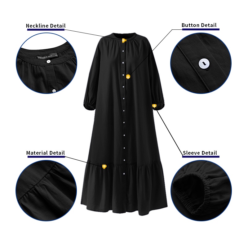 Đầm dài Zanzea tay nhún thun thời trang nữ tính