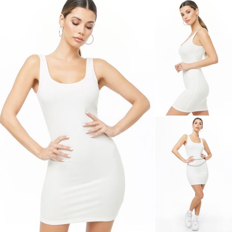 Đầm hai dây midi ôm body thun gân Sleeveless Ribbed Bodycon Dress  • Storenyy