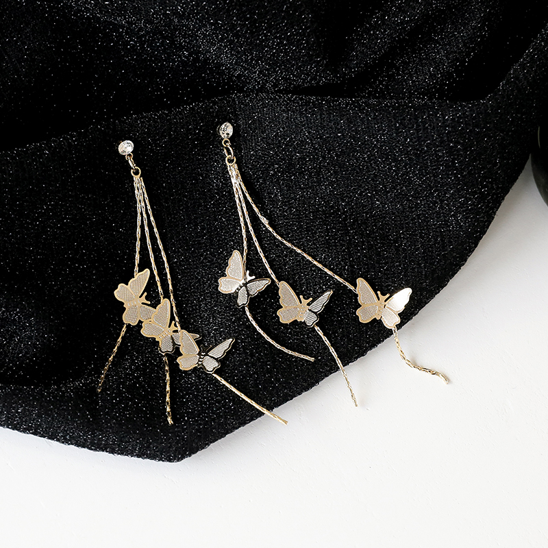 Khuyên Tai Dáng Dài Hình Bướm Mạ Bạc 925 Phong Cách Hàn Quốc