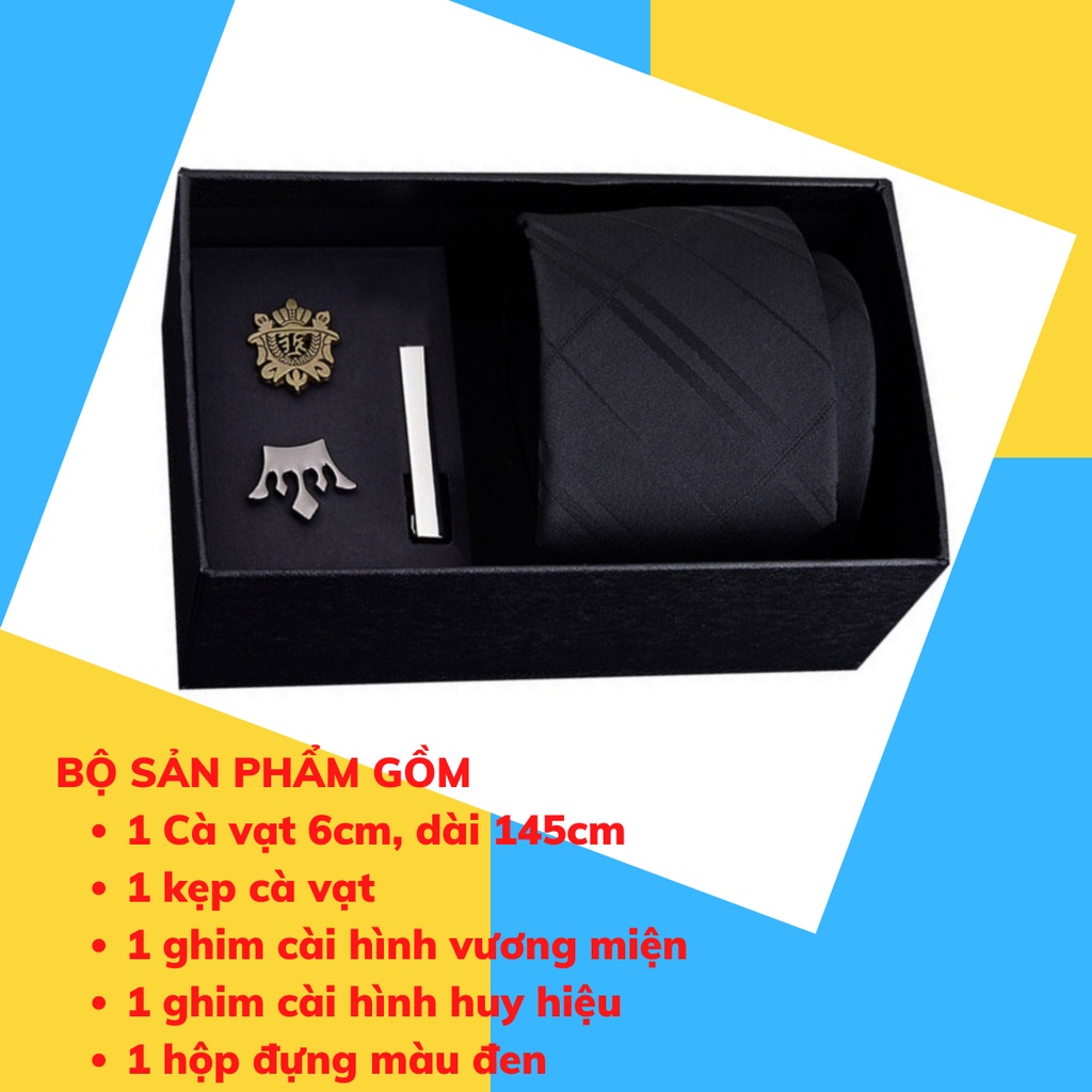 Bộ Cà vạt 6cm làm Quà tặng cho nam, gồm Cà vạt bản nhỏ, Kẹp cà vạt, Ghim cài áo thời trang Nam CCV-01