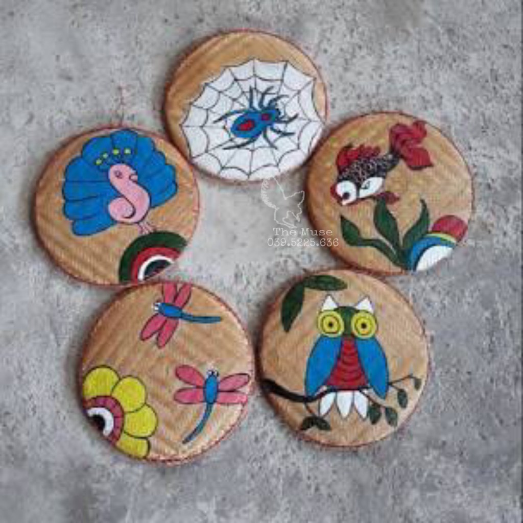 Mẹt tre mini đan thủ công - Mẹt bày gà con bằng gốm decor trang trí nhà cửa - Mẹt bày các loại hạt khô hoặc vẽ tranh