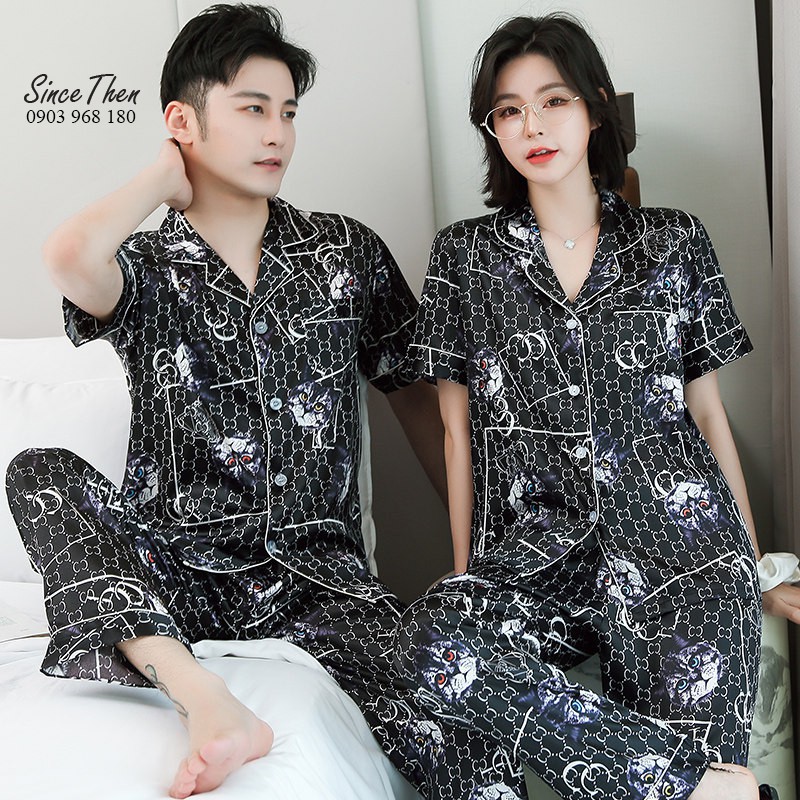 Pijama đôi nam nữ lụa màu đen, đồ ngủ đôi nam nữ mặc nhà - Hàng có sẵn ở TPHCM - Since Then