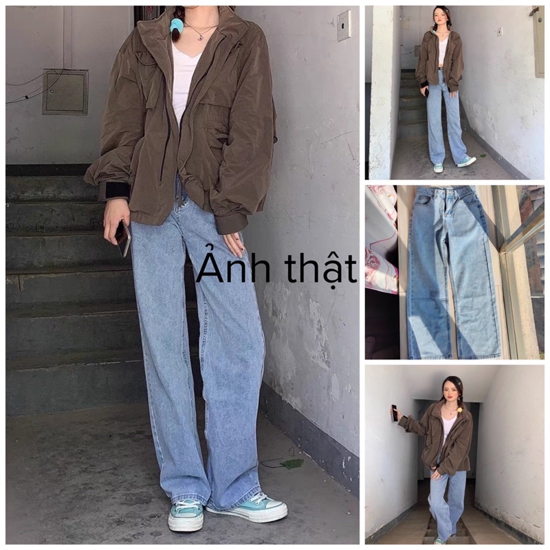 SẴN HÀNG - Quần jeans ống rộng xuông form đẹp màu trắng be