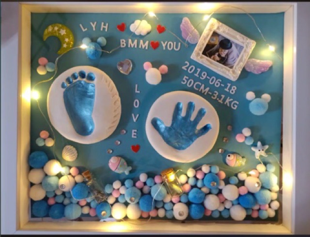 [Hàng sẵn+hộp quà+túi quà+khung bằng gỗ] Bộ khung ảnh in dấu chân tay bé | BigBuy360 - bigbuy360.vn