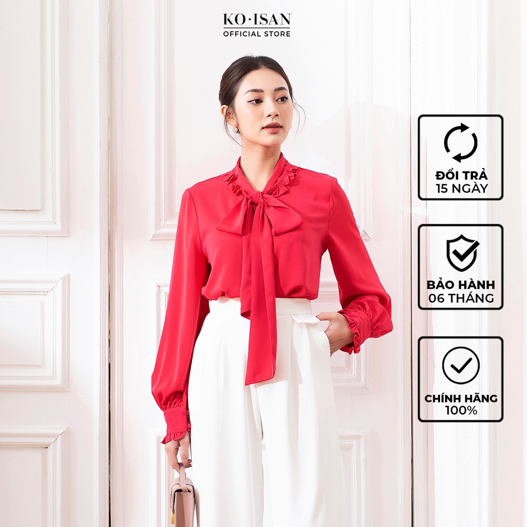Áo sơ mi nữ đẹp kiểu Hàn thiết kế dài tay cổ bèo buộc nơ chất liệu lụa Hàn cao cấp KOISAN W2250310