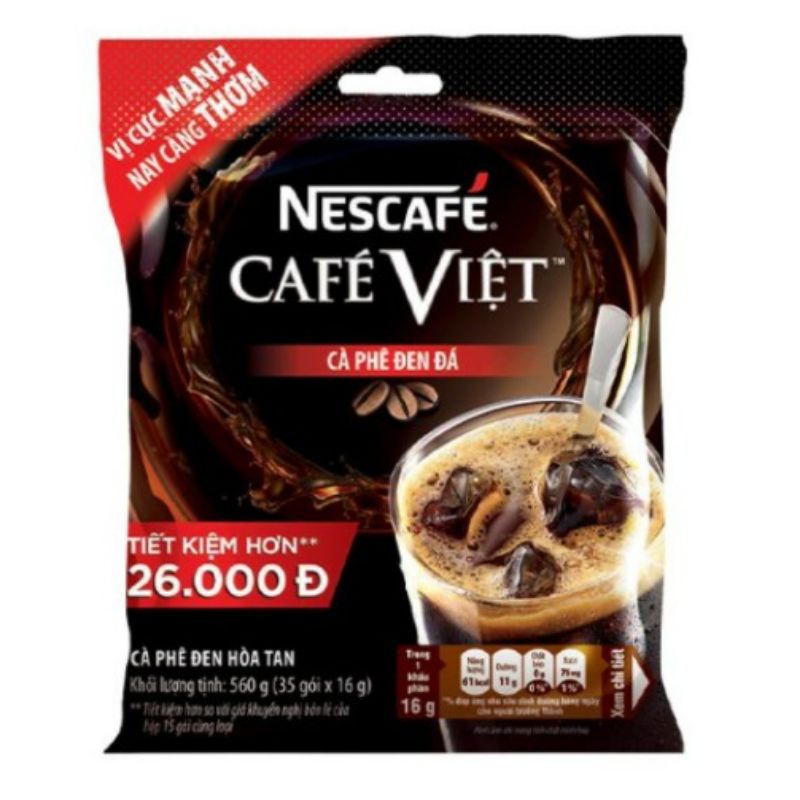 Nescafé Cafe Việt cà phê đen hòa tan bịch 35 gói*16g /Hộp 15 gói*16g