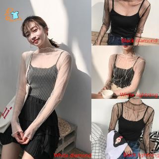 Áo lưới kiểu xuyên thấu tay dài xinh xắn cho nữ