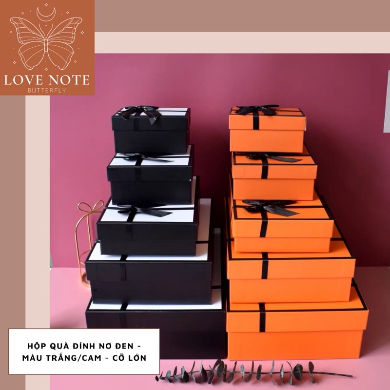 Hộp quà màu trắng/cam đính nơ đen cỡ LỚN - tặng sinh nhật, valentine 14/2, 8/3, 20/10, giáng sinh noel | BigBuy360 - bigbuy360.vn