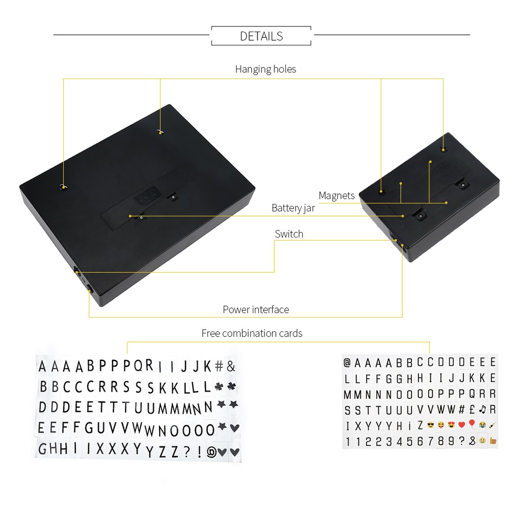 Hộp đèn led trang trí nội thất và 85 thẻ hình chữ cái & chữ số lắp ráp sáng tạo | BigBuy360 - bigbuy360.vn