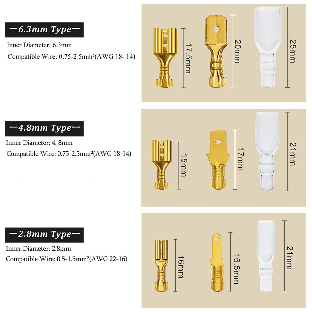 Set 50 Đầu Nối Dây Điện 2.8 / 4.8 / 6.3mm Male / Silver
