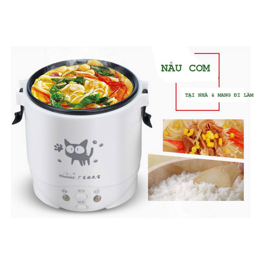 ( Lồng nồi chống dính 3 lớp) Nồi cơm điện Mini Rice Cooker đa năng dung tích 1.2L cho 2 người ăn