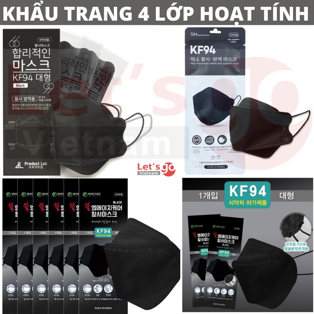 Khẩu Trang Hàn Quốc 4 lớp Lọc Đến 94% Bụi Mịn KF94 MASK (1 Chiếc/ Size Lớn)