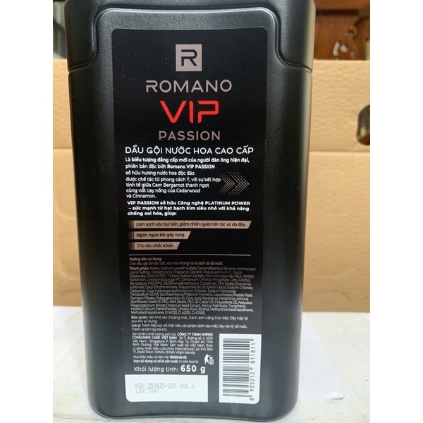 Dầu gội nước hoa cao cấp Romano Vip 650g (tặng Dầu gội nước hoa cao cấp 150g)