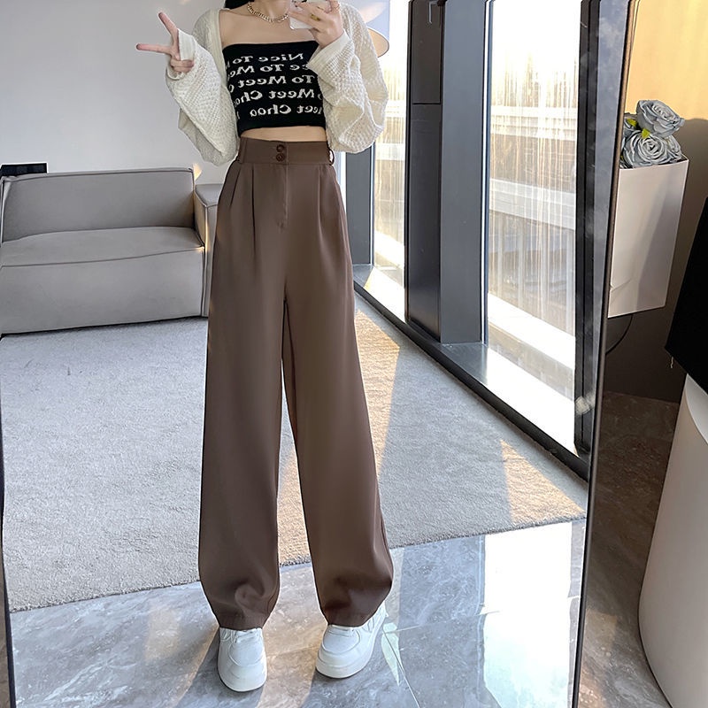 Quần Dài Ống Rộng Lưng Cao Màu Trơn Đơn Giản Thời Trang Hàn Quốc