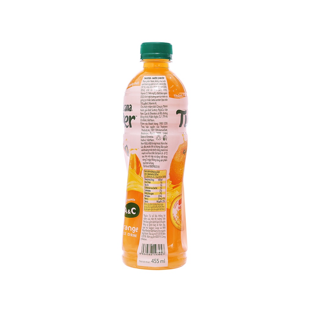 Combo 4 chai nước cam ép Twister Tropicana 455ml