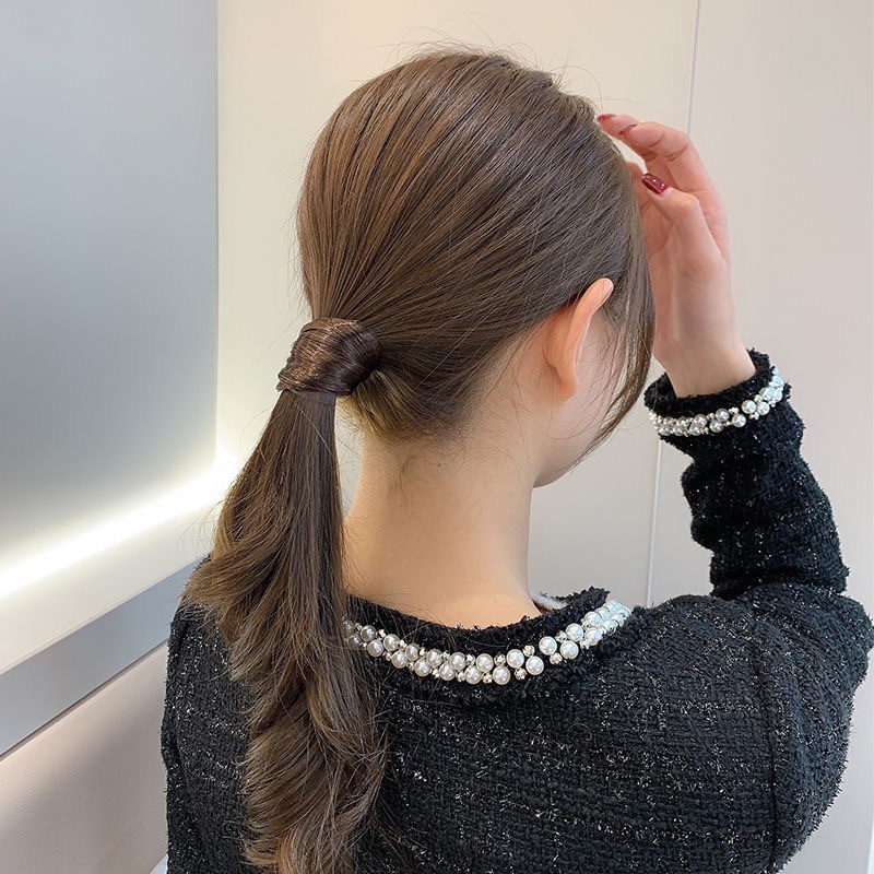 Dây Buộc Tóc Đuôi Ngựa Bằng Da Co Giãn Đơn Giản Dành Cho Nữ
