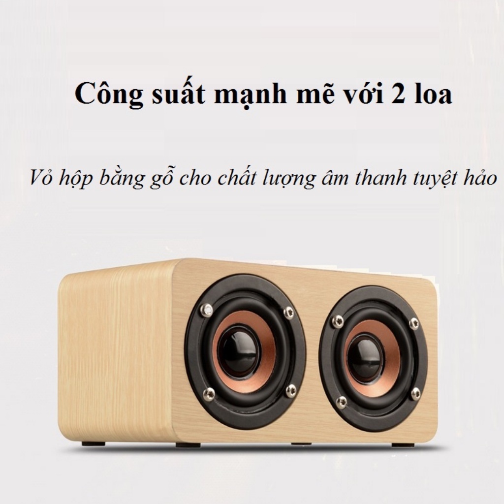 Loa bluetooth vỏ gỗ Super Bass W5 Loa mini vỏ gỗ tích hợp âm thanh nổi HIFI Stereo thiết kế đẹp âm thanh cực hay