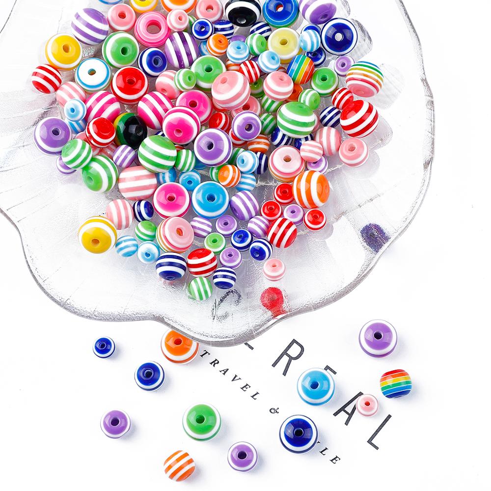 Hạt xỏ tròn bằng nhựa resin họa tiết sọc cỡ 6mm 8mm 10mm làm vòng tay/vòng cổ/khuyên tai thủ công DIY