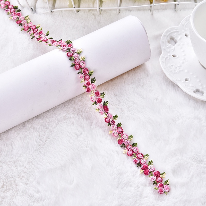 Ruy băng ren hoa hồng 2cm ba chiều polyester lụa ren cao cấp, phụ kiện handmade