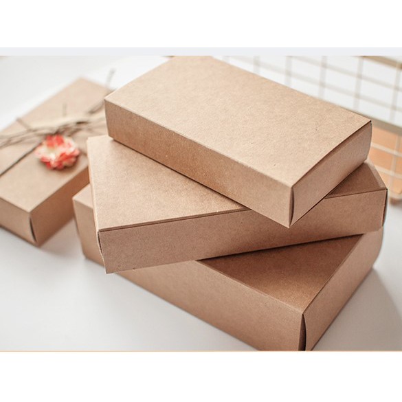 Hộp giấy kraft nắp bao diêm thắt nơ Vintage kèm rơm lót, hộp đựng quà kraft | BigBuy360 - bigbuy360.vn