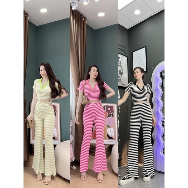 Set áo trụ sọc quần loe axt TA alohashop91