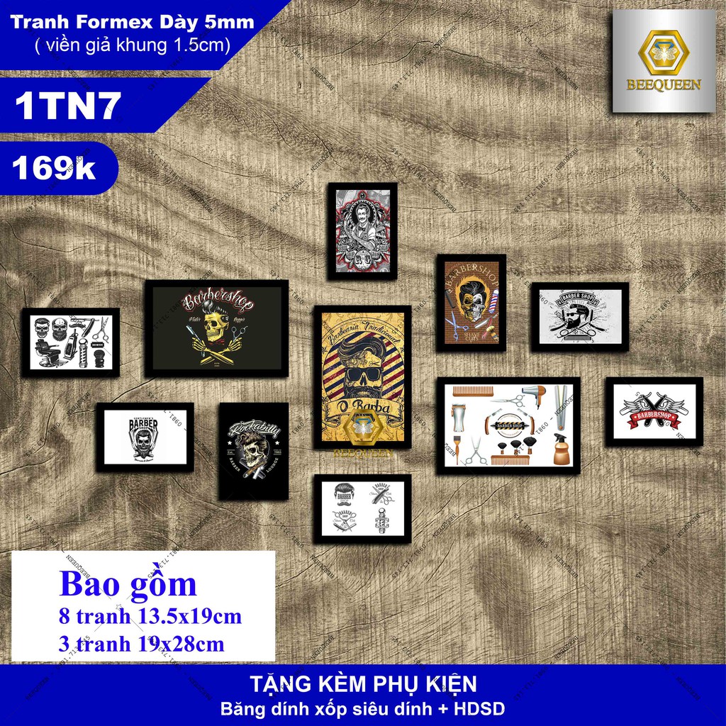 Bộ 11 Tranh Trang Trí Quán Tóc - Salon Tóc - Barbershop Giá Chất - Tranh Gắn Tường Không Cần Khoan Đục