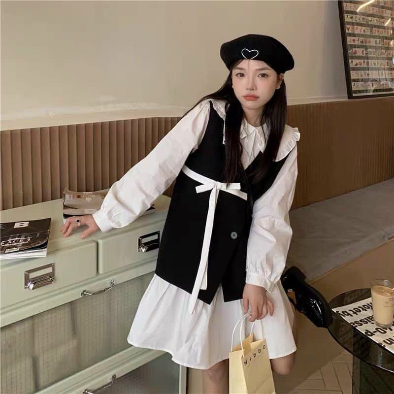 Sét váy kèm áo ghile hottrend phong cách Hàn Quốc dành cho nữ