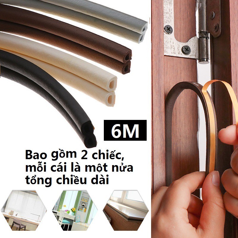 6 Mét Ron Chặn Khe Cửa, Miếng Nẹp Khung Cửa Chống Gió Lùa Cách Âm, Chống Va Đập