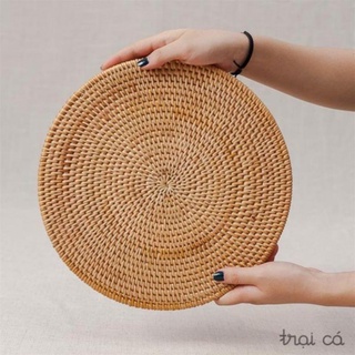 Tre tự nhiên- Tấm lót ly mây guột dáng tròn size 30cm -Mây tre đan việt