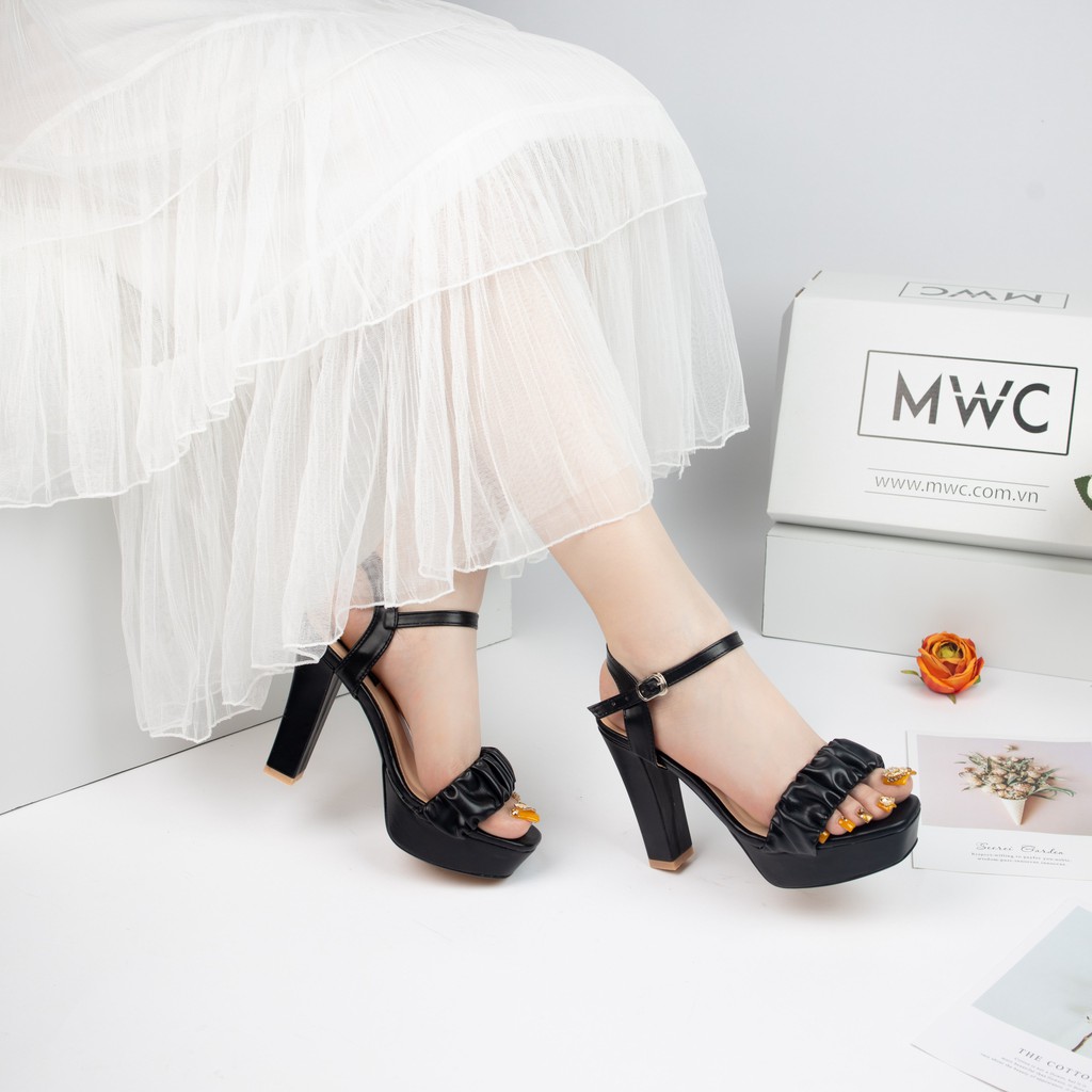 GIÀY CAO GÓT NỮ MWC - CAO GÓT ĐẾ ĐÚP GÓT VUÔNG 12CM - QUAI NGANG THIẾT KẾ NHÚN SIÊU XINH TÔN DÁNG - NUCG- 3918