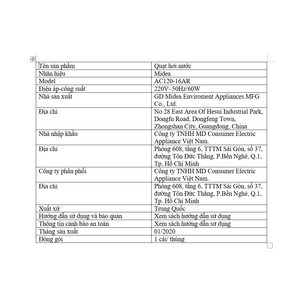 Quạt điều hòa Midea AC120-16AR