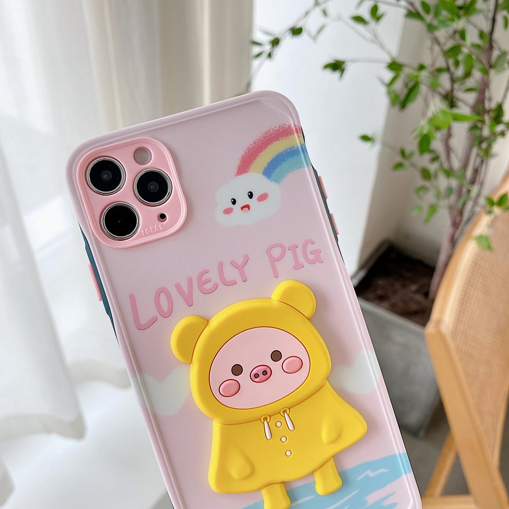 Ốp điện thoại hình chú heo mặc áo mưa 3D phong cách dễ thương cho Iphone 7 7+ 8 8+ Xr X / Xs Xs Max 11 11 Pro 11 ProMax 12 pro max