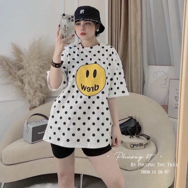 Set Bộ Áo Form Rộng mặt Cười Chấm Bi Trắng Đen phối Quần Beging đen lửng - Đồ Bộ Mặc Nhà Nữ - Thời Trang Nữ N.U Store.